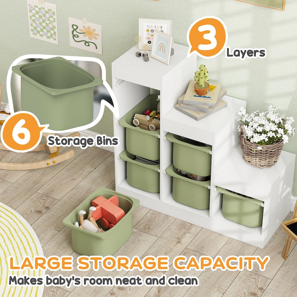 image 1 of AIYAPLAY Kids Toy Storage Unit with Removable Bins, for 3-8 Years, Green