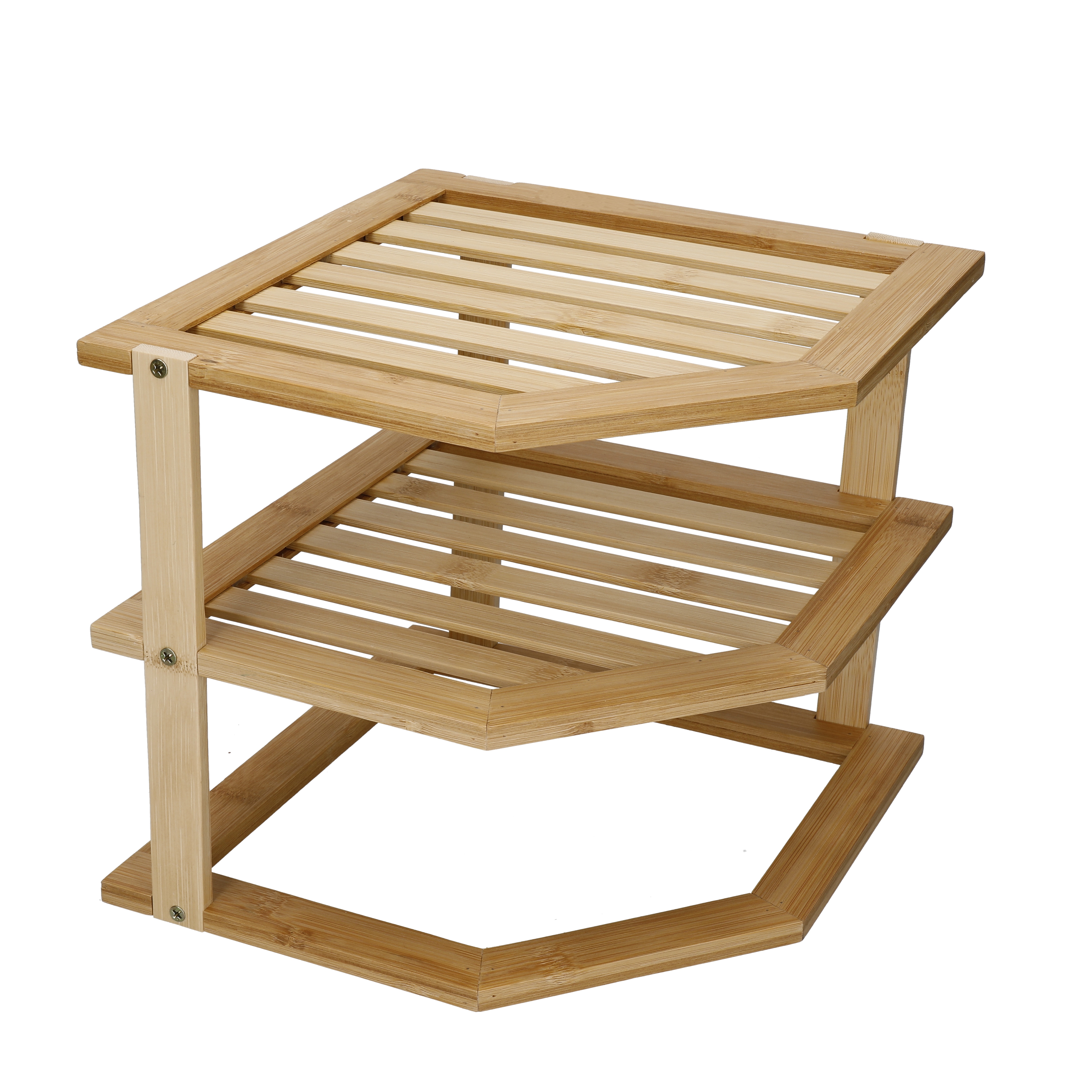 Copco Bamboo Three Tier Kitchen Corner Storage Shelf in Brown