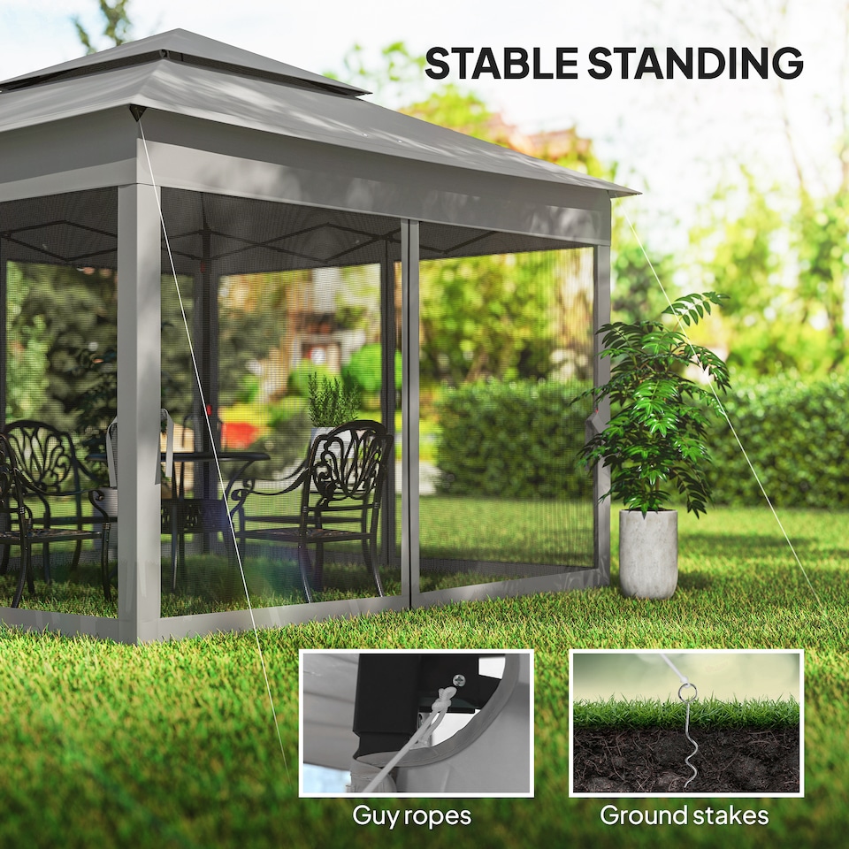 image 1 of Outsunny 3 x 3m Pop Up Gazebo, Doubleroof Garden Tent with Netting and Carry Bag, Party Event Shelter for Outdoor Patio, Dark Grey