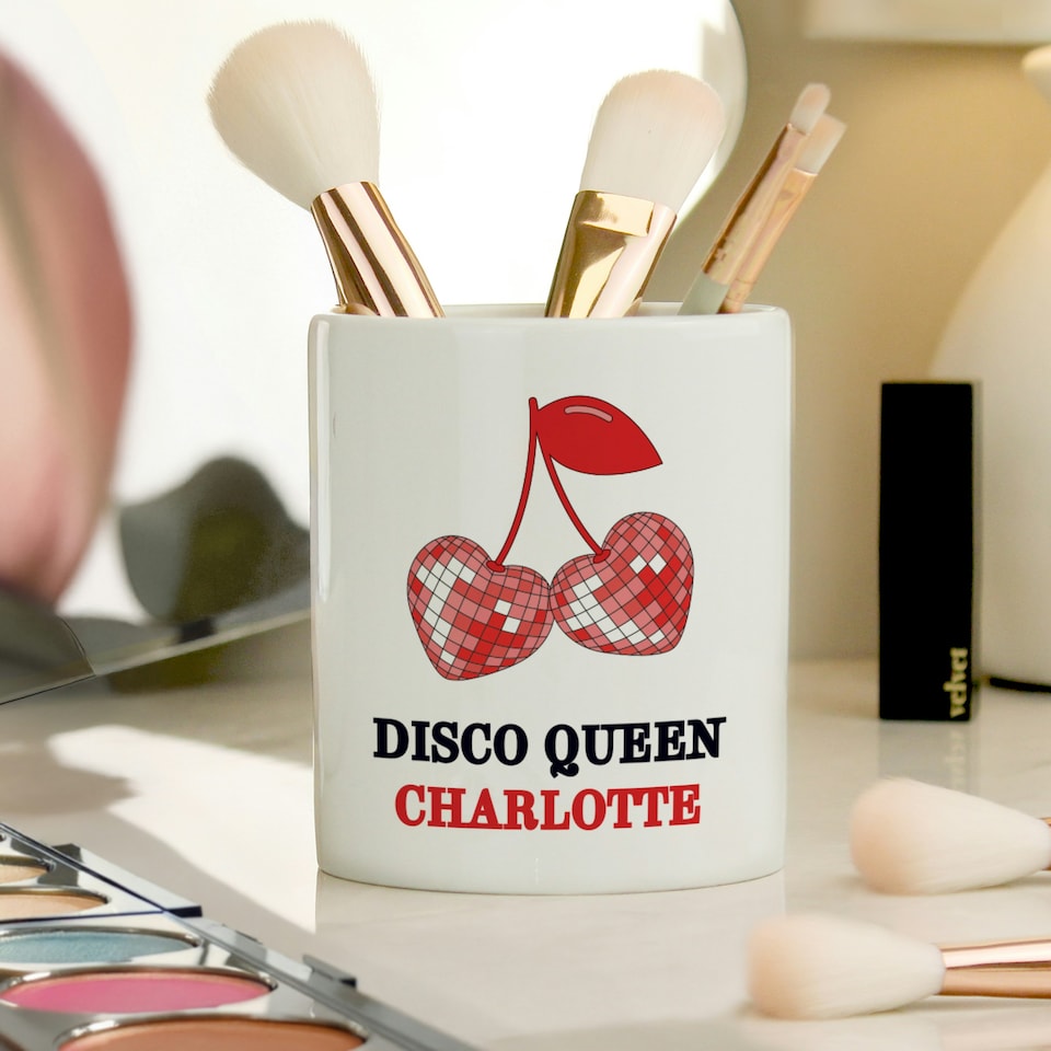 image 1 of Personalised Cherry Make Up Brush Holder White