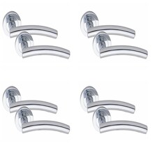 Golden Grace 4 Pairs Arched T-Bar Classic Door Handles in Polished Chrome Finish with Spindle and Fixings | Chrome | 4 Pairs