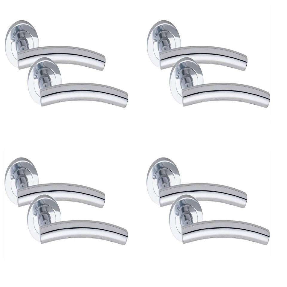 image 1 of Golden Grace 4 Pairs Arched T-Bar Classic Door Handles in Polished Chrome Finish with Spindle and Fixings | Chrome | 4 Pairs
