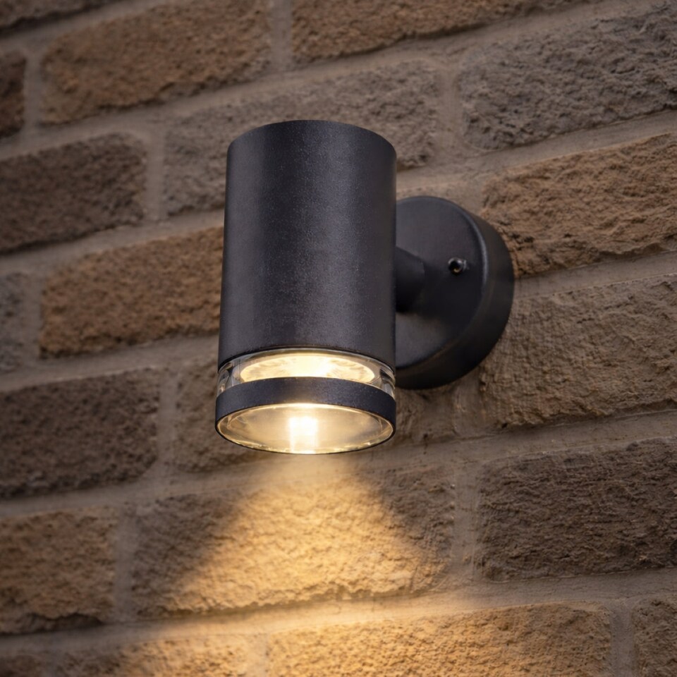 image 1 of CGC Lighting Jennifer Anthracite Outdoor GU10 Single-Spot Cylinder Wall Light | Black | Black | Height: 11.2 cm, Width: 7.6 cm, Depth: 10.5 cm
