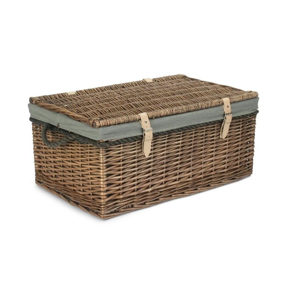 image 1 of 62cm Antique Wash Picnic Basket Cotton Lining Grey | Grey | One Size