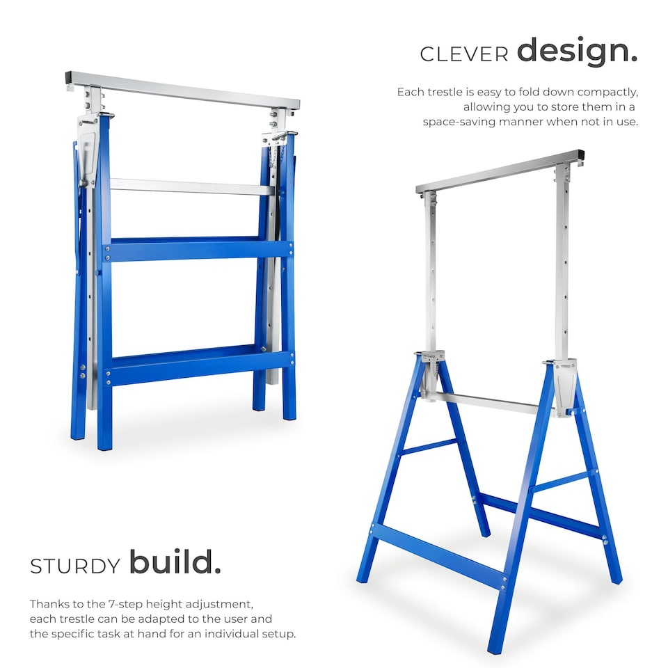 image 1 of Scaffold Trestle Set of 2 - A Frame, foldable, 7-step height adjustable | Blue | blue | 68,50 x 56,50 x 79,50 cm | 2