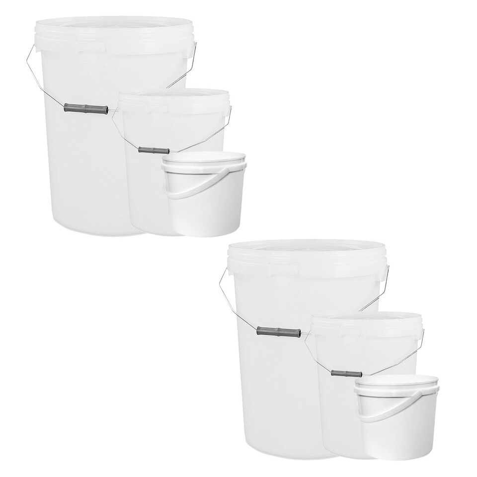 image 1 of 5 x 5 Litre Hard Wearing Strong White Plastic Buckets With Tamper Evident Lids & Handle
