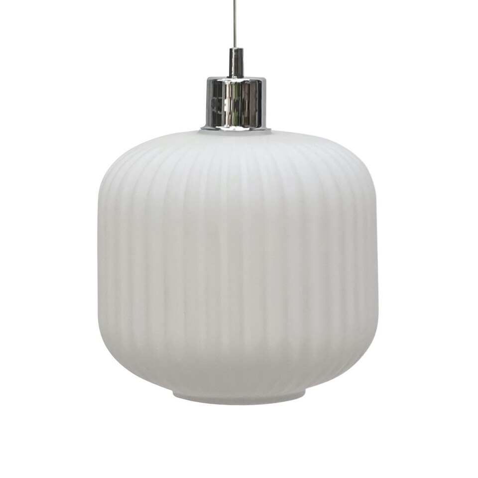 image 1 of Set of 2 Bento - White Ribbed Glass Easy Fit Pendant Shades | White | Medium | 2