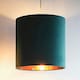 image 2 of 14" Green Velvet Cylinder Light Shade Gold Inner Green