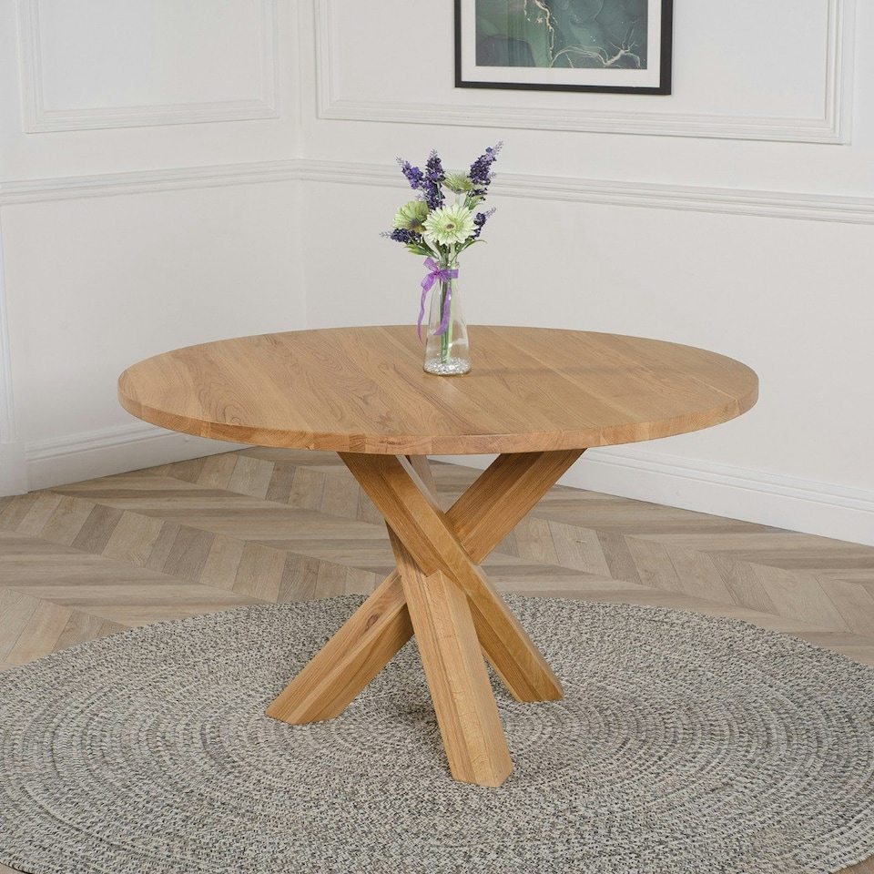 image 1 of Oregon Round Oak Dining Table with 4 Harvard Oak Chairs Brown