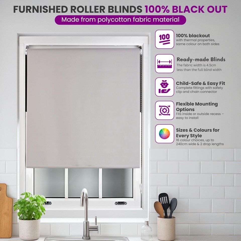 image 1 of Blackout Roller Blind 50cm Wide x 165cm Long | Blue | Blue