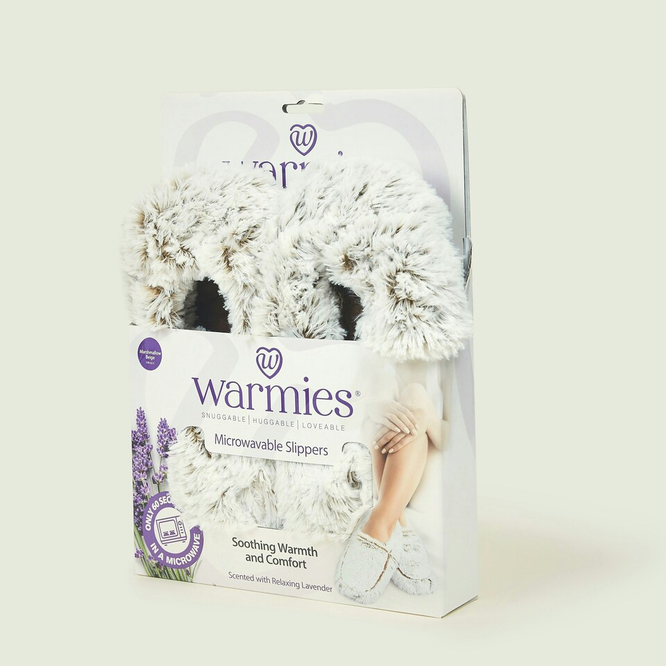 image 1 of Warmies Microwavable Slippers One Size Marshmallow Beige Colour