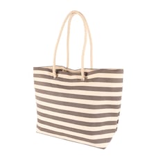 Nicola Spring Large Striped Canvas Tote Beach Bag - 55cm x 36cm - Pebble | Grey | Pebble