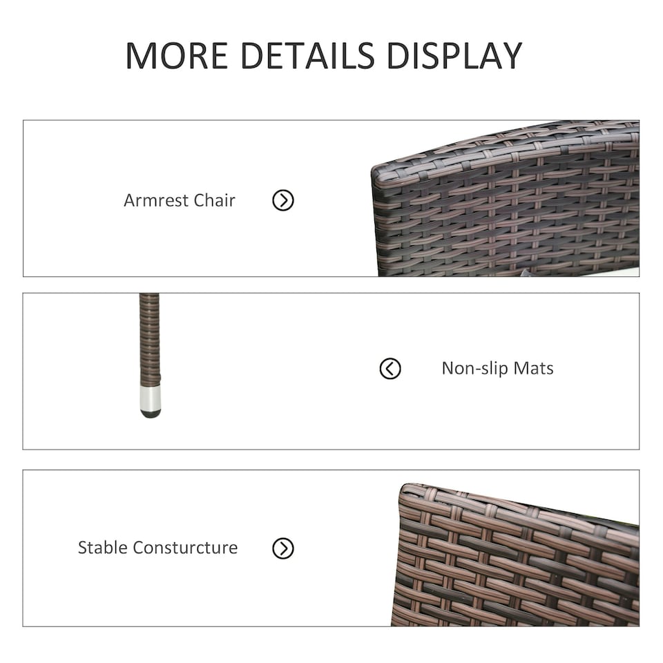 image 1 of Outsunny 2PC Outdoor Rattan Armchair Wicker Dining Chair Set Brown