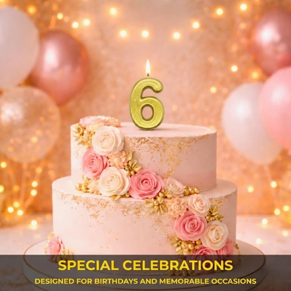 image 1 of Gold 6 Number Candle Birthday Anniversary Party Cake Decorations Topper | Gold