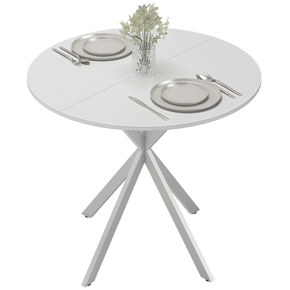 image 1 of HOMCOM 80cm Round Dining Table, Industrial Kitchen Table with Steel Legs | White | White | 80 x 80 x 75 cm