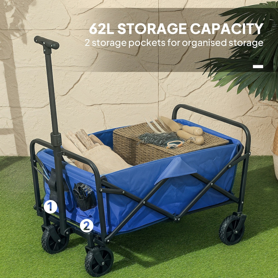 image 1 of Outsunny 62L Festival Trolley, 120kg Heavy Duty Folding Trolley Cart, Blue