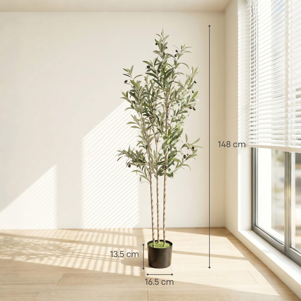 image 1 of HOMCOM 148 cm Decorative Artificial Plant, Silk Olive Tree with 553 Leaves