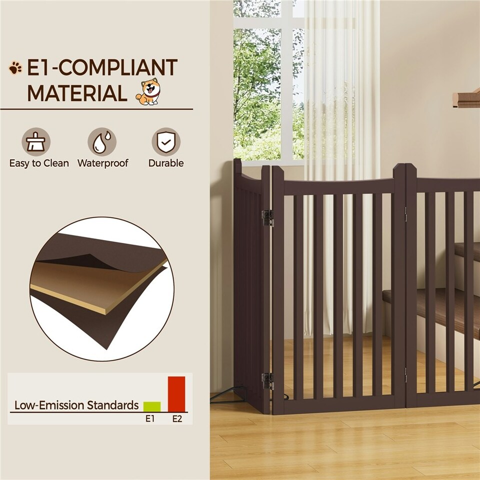 image 1 of Yaheetech 4-Panel Pet Puppy Fence with Two Support Feet, 50 × 90.5 cm N/A | Espresso