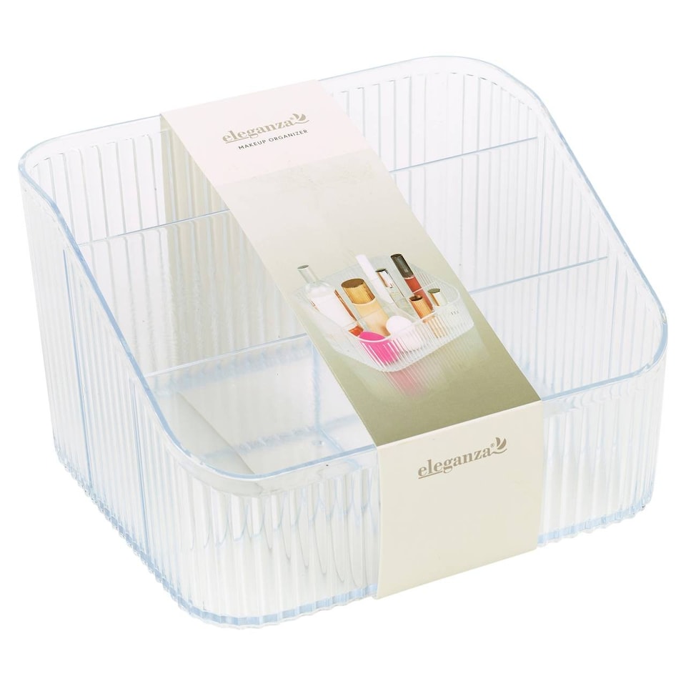 image 1 of Clear Plastic Makeup Organiser 6 Compartment Cosmetic Storage Holder | Clear | Clear | 1