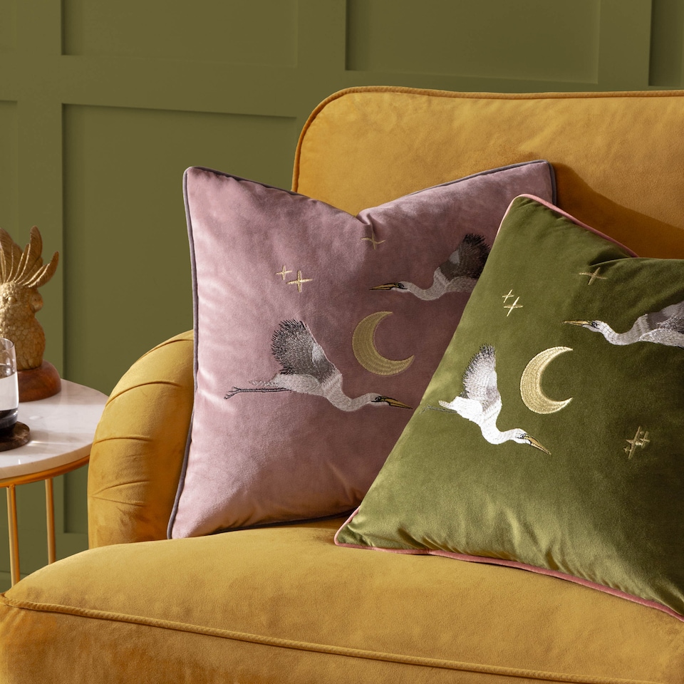 image 1 of Paoletti Moonlit Flight Embroidered Velvet Cushion