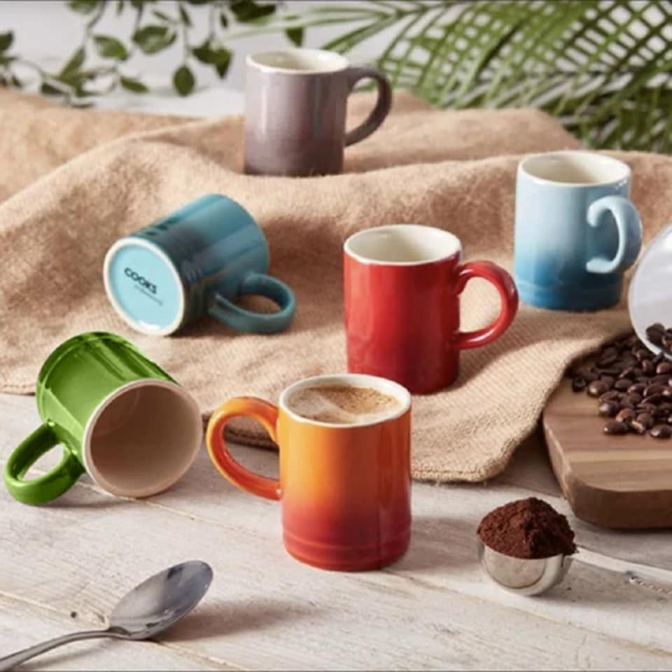 image 1 of Cooks Professional Set of 6 Espresso Cups - Multicoloured Mini Stoneware Mugs 100ml | Multi | 6