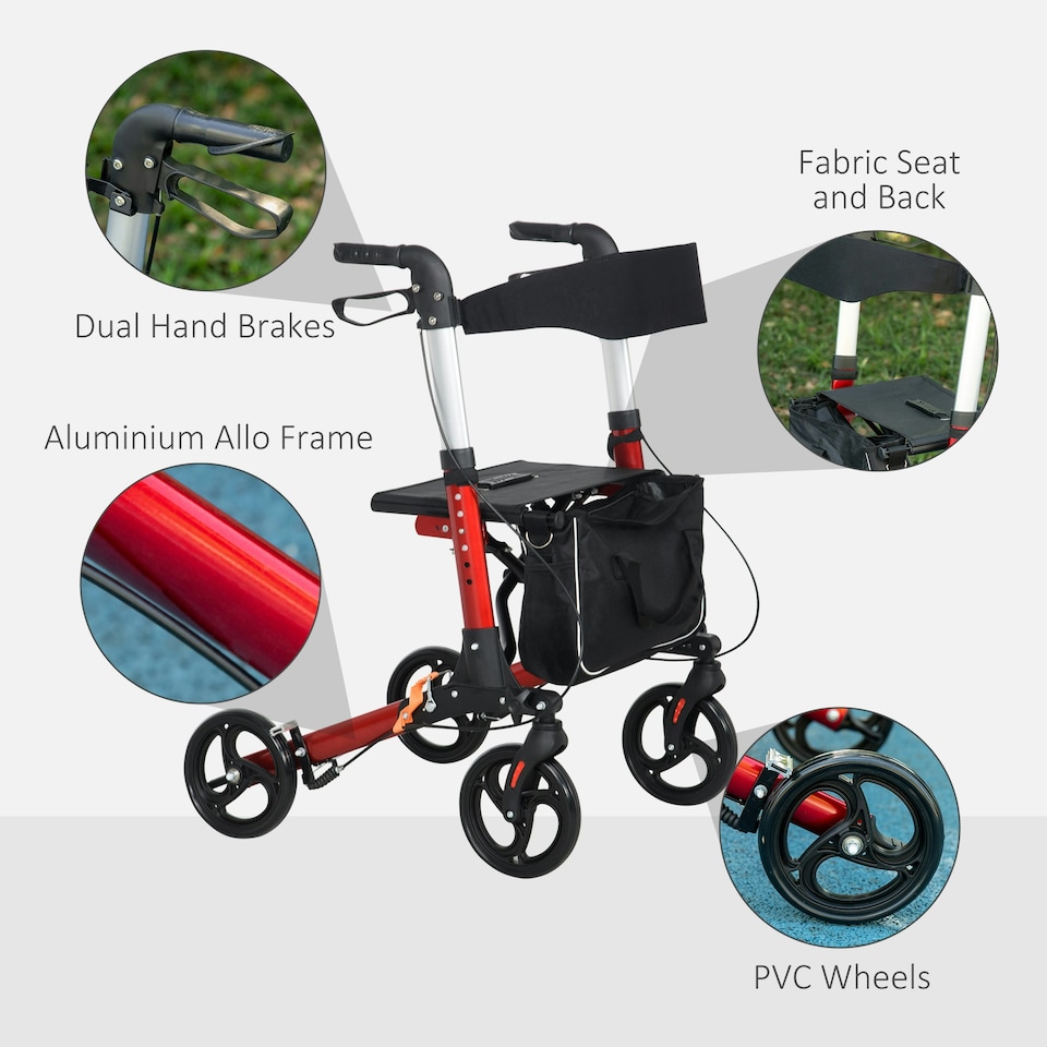 image 1 of HOMCOM Folding Rollator Walker w/ Seat Storage Bag Adjustable Handle for Seniors
