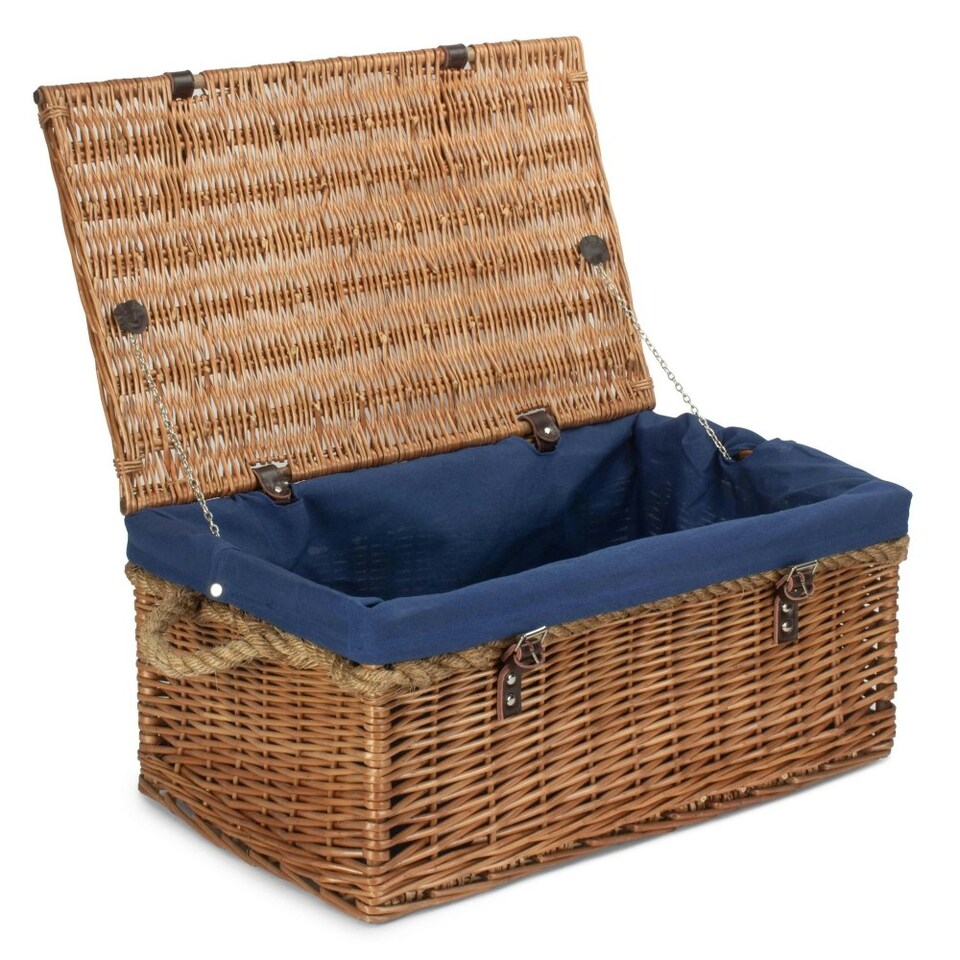 image 1 of 61cm Double Steamed Wicker Rope Handled Trunk with Lining Blue | Blue | One Size