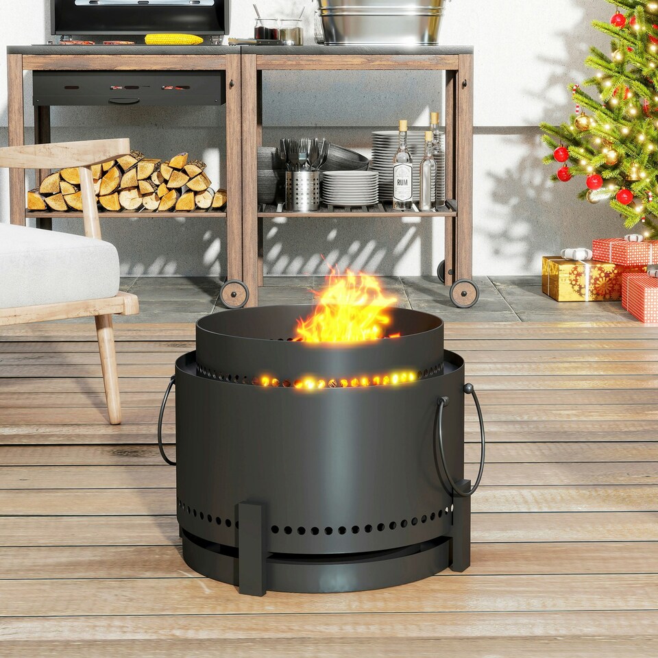 image 1 of Outsunny 37cm Smokeless Wood Burning Firepit Metal Fire Pit, Dark Grey