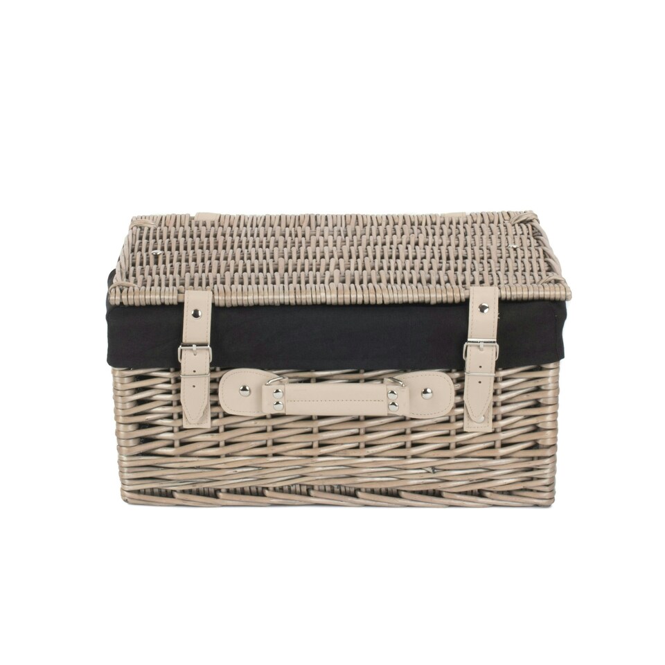 image 1 of 41cm Antique Wash Wicker Picnic Basket with Lining | Black | Black | One Size