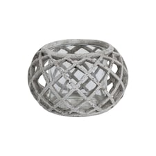 Hill Interiors Large Round Ceramic Lattice Hurricane Lantern - Grey - One Size