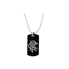 Rangers FC Stainless Steel Engraved Crest Dog Tag And Chain - Black/Silver - One Size