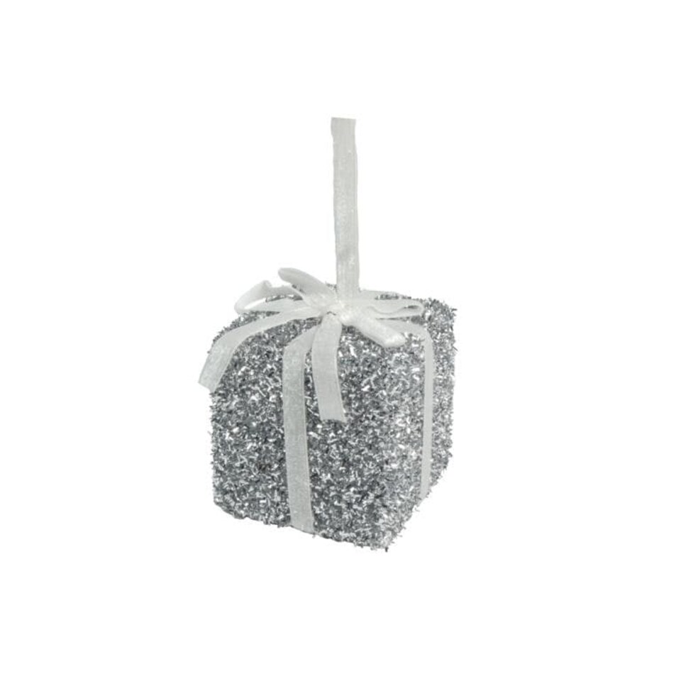 Davies Products Tinsel Present Christmas Decoration - Silver - 8cm