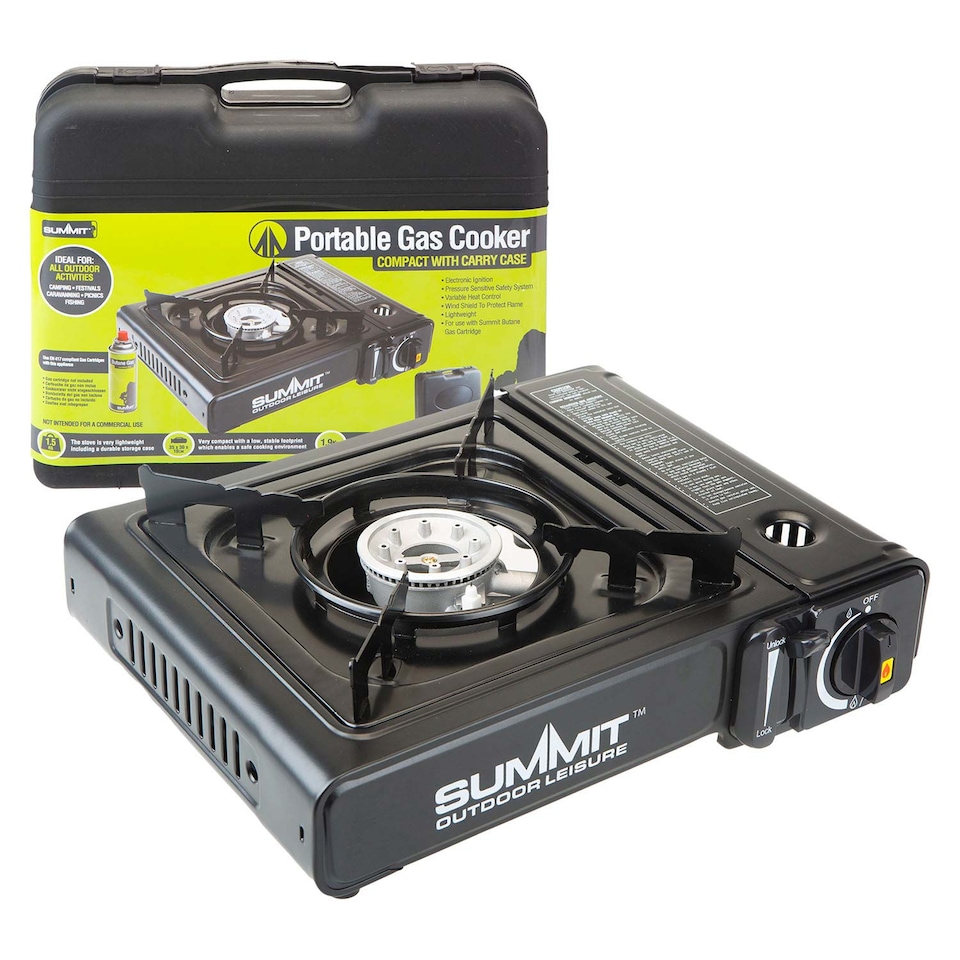 image 1 of vfm-estore Portable Gas Stove with Electronic Ignition and Wind Shield - Black