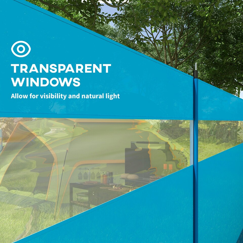 image 1 of Outsunny Camping Windbreaks with Clear Windows and Carry Bag, 725 x 140cm, Blue