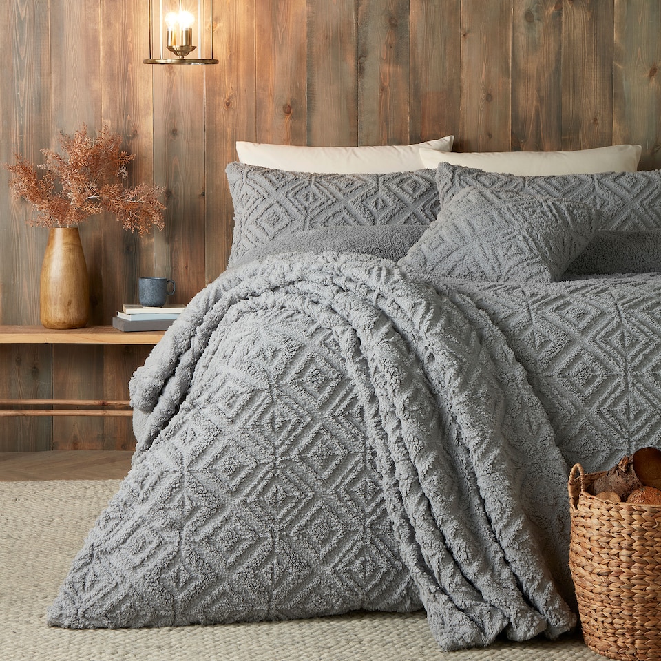 image 1 of Fusion Geo Fleece Duvet Cover Set Grey