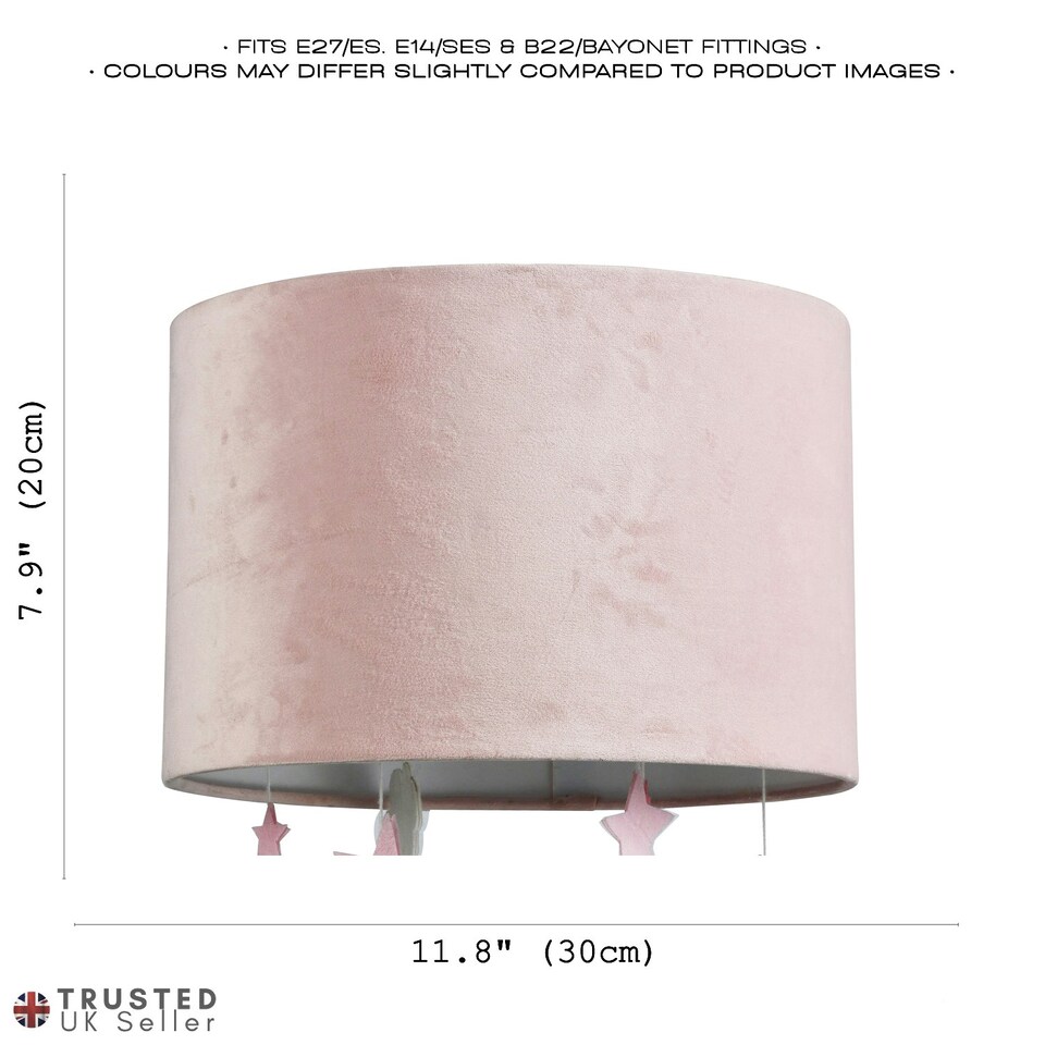 image 1 of Soft Blush Pink Velvet Pendant Lamp Shade with Hanging Felt Stars and Clouds | Pink