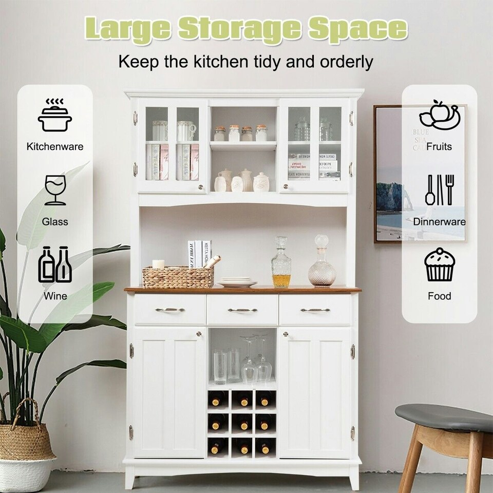 image 1 of COSTWAY Kitchen Storage Cabinet Buffet Cupboard Sideboard White