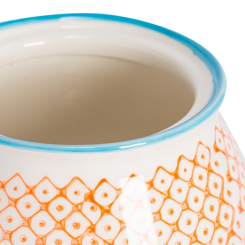 image 1 of Nicola Spring Hand-Printed Sugar Bowl - 10cm - Orange | Orange | Multi-Coloured