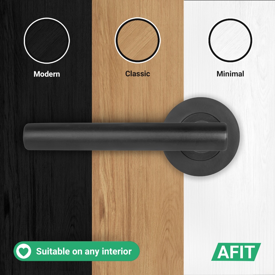 image 1 of AFIT Black Door Handles Round Rose T-Bar 1 Pair Olvera Range