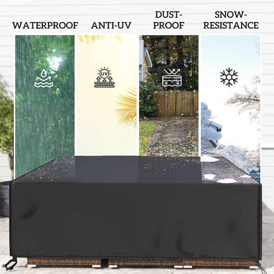 image 1 of Outsunny Large Garden Set Square Cover Outdoor Furniture Waterproof Resist Fade | Black | Black | 230cm x 230cm x 70cm