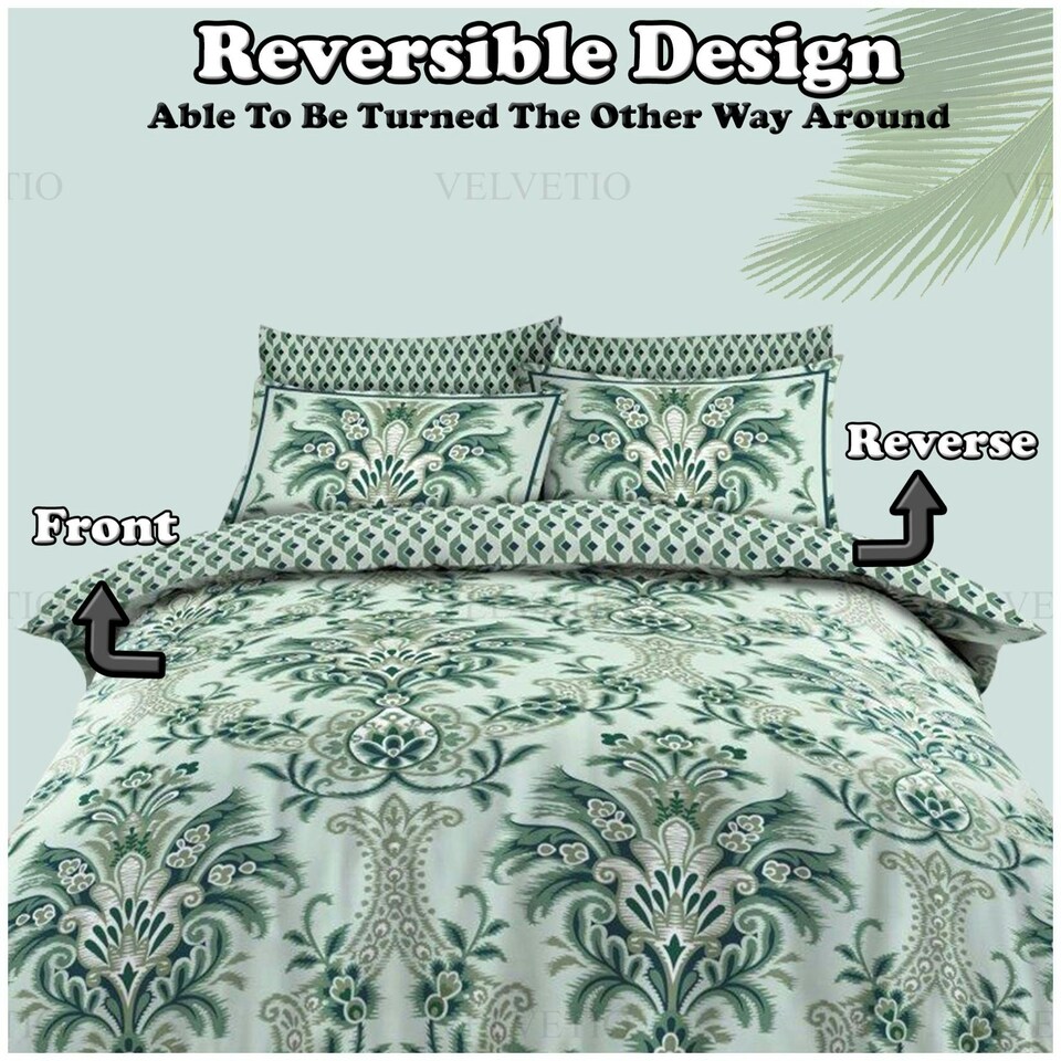image 1 of VELVETIO Marilyn Complete Duvet Cover Set with Fitted Sheet Soft Printed Bedding Bedset Green | Double