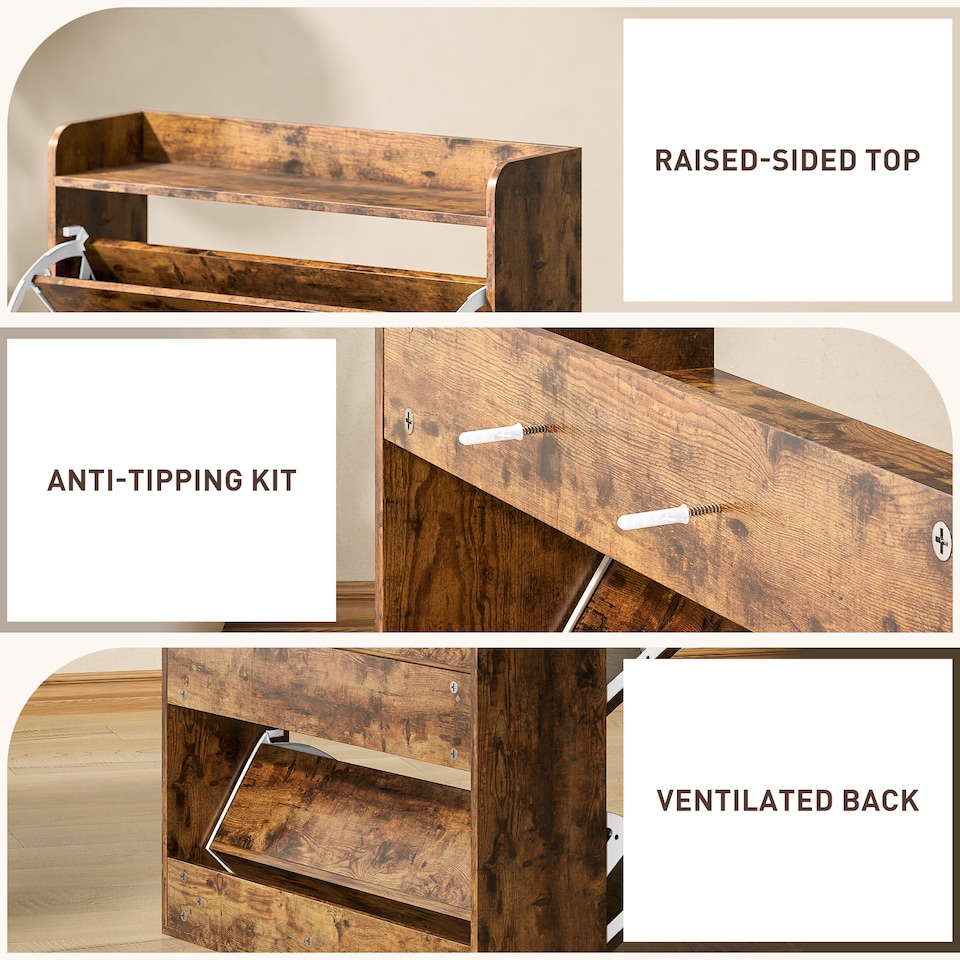 image 1 of HOMCOM 2 Drawer Narrow Shoe Cabinet, Farmhouse Slim Shoe Storage Cabinet Cupboard with Adjustable Shelves and Barn Door Design for Entryway, Hallway, Rustic Brown | Brown