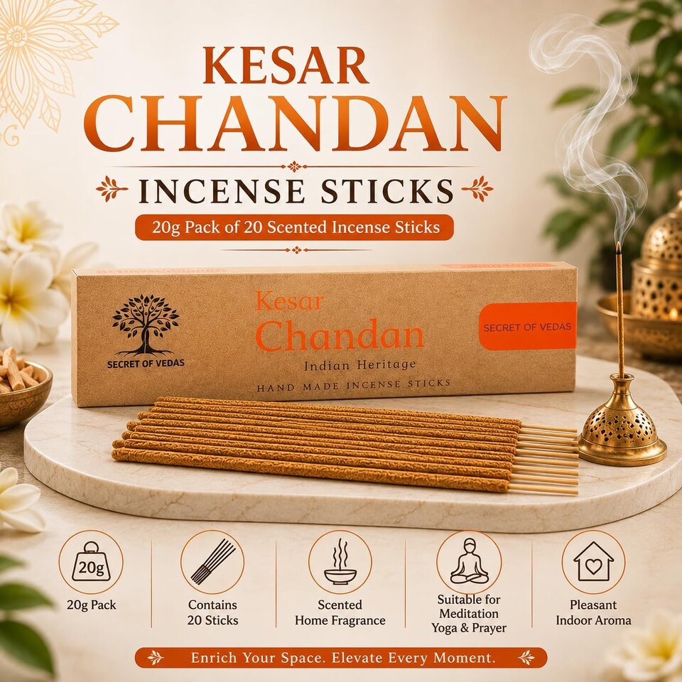 image 1 of Kesar Chandan Incense Sticks 20g Pack of 1 – Scented Home Fragrance Agarbatti