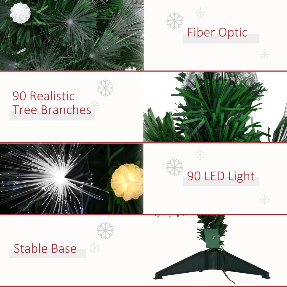 image 1 of HOMCOM 3ft White Light Artificial Christmas Tree w 90 LEDs Star Topper TriBase Full Bodied Seasonal Decoration PreLit Home
