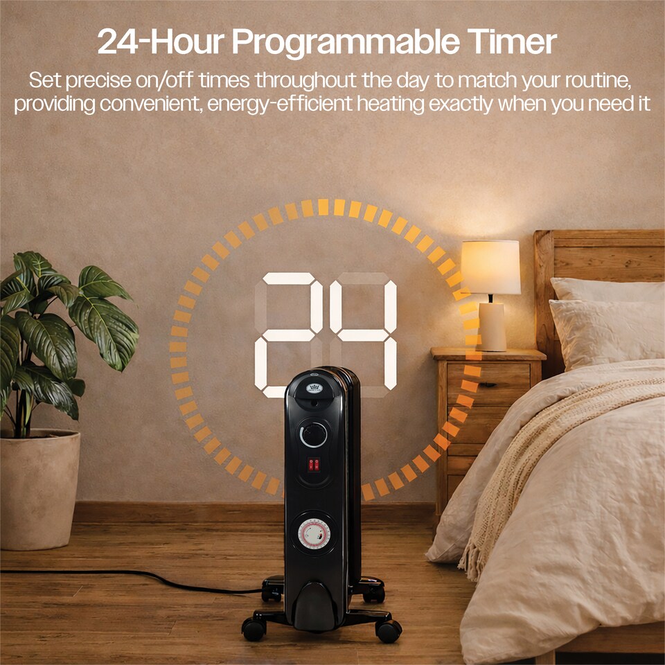 image 1 of Prem-I-Air 2.5 kW 11 Fin Oil Filled Radiator with 24 Hour Timer Black