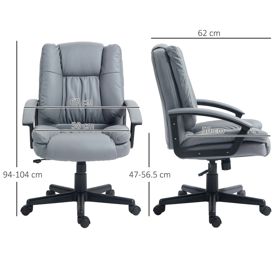 image 1 of HOMCOM Faux Leather Home Office Chair Mid Back Desk Chair with Arms Light Grey