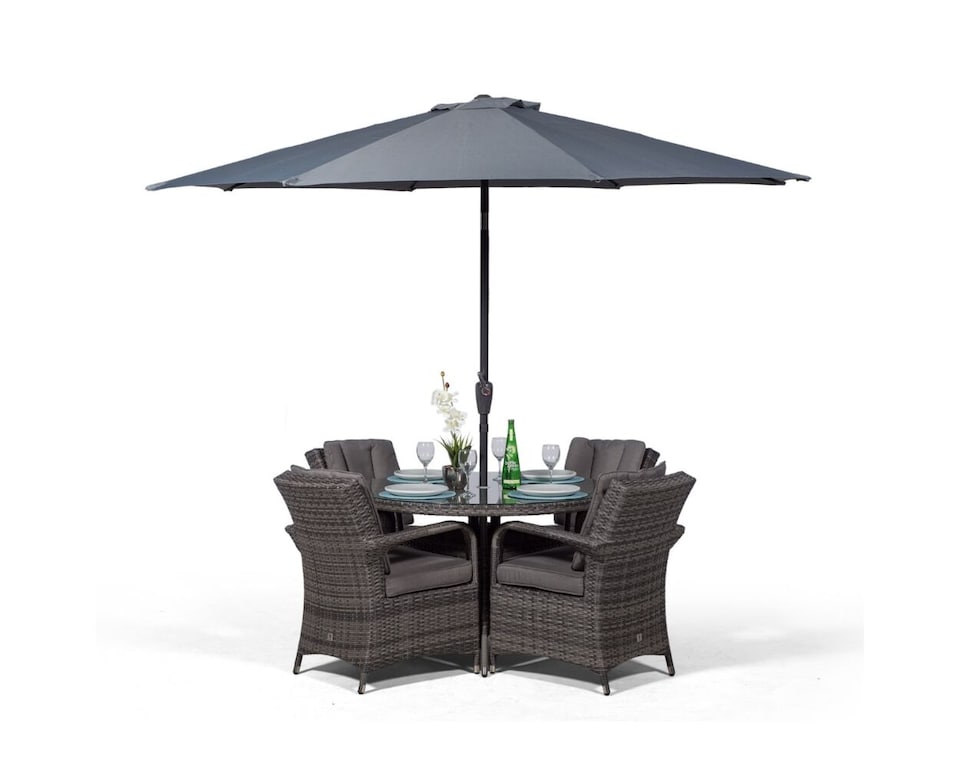 image 1 of Arizona Round 4 Seater Rattan Patio Dining Set | Grey | Grey