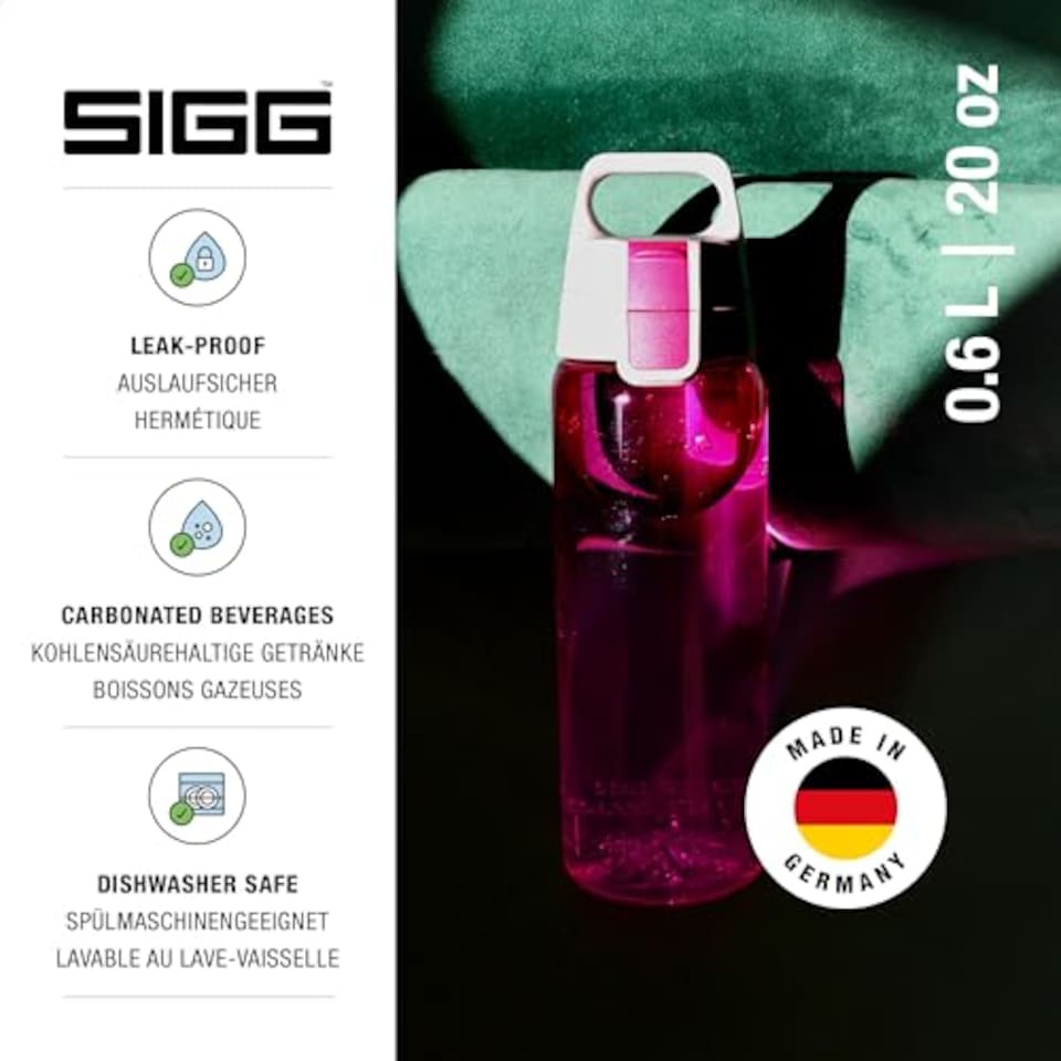 image 1 of Sigg - Tritan Water Bottle - Total Color One Berry - Suitable For Carbonated Beverages - Dishwasher Safe - Leakproof - Featherweight Bpa Free - 0.6L
