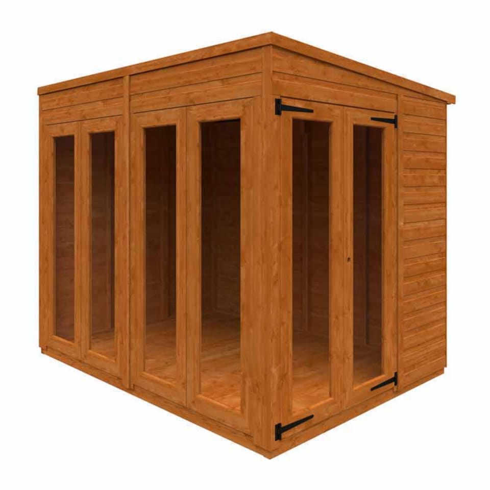 image 1 of 8x6 Flex Pent Full Pane Summerhouse 12mm Flex - L238.8 x W175 x H203 cm - Solid Wood/Softwood/Pine - Burnt Orange