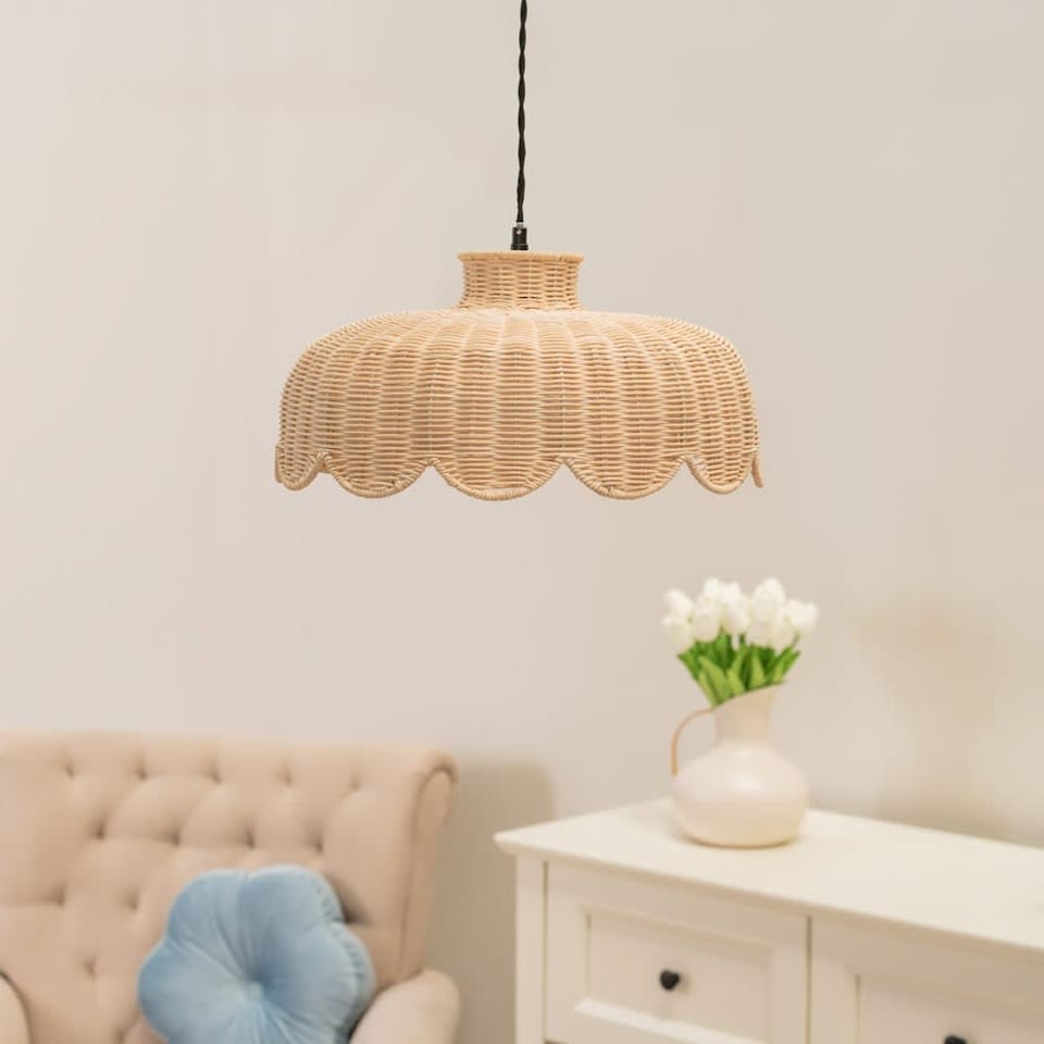 image 1 of ValueLights Neveah Rattan Natural Tapered Ceiling Pendant Shade | Brown